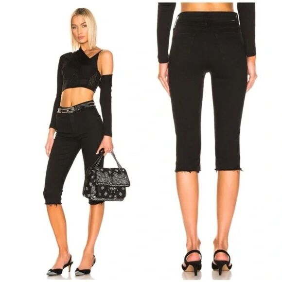 Mother Demin Black High Waisted Rascal Knicker Fray‎ Jeans, 26 - Picture 13 of 13